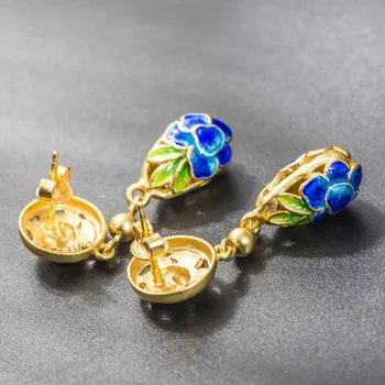 BOCAI Naujas s925 gryno sidabro auksu auskarai lotus emalio skrudintos mėlyna auskarai moterims