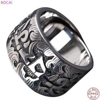 BOCAI S925 sterlingas sidabro žiedai moterų retro Tailando sidabro amatų šešių žodis, plačiai atidaryti žiedas 
