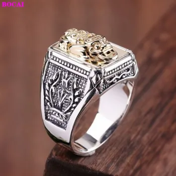 BOCAI S925 sterlingas sidabro žiedas vyrams mados asmenybės pasisekė Kinijos saint žvėris Tailando sidabro žiedas Grynas Argentum papuošalai