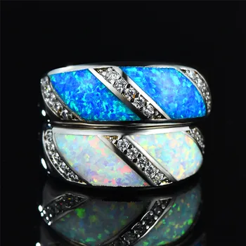Boho Apvalios Baltos Blue Fire Opal Žiedai Moterims 925 Sterlingas Sidabro Užpildyti Cirkonis Žavesio Dalyvavimas Vestuvių Žiedas, Moterų Papuošalai