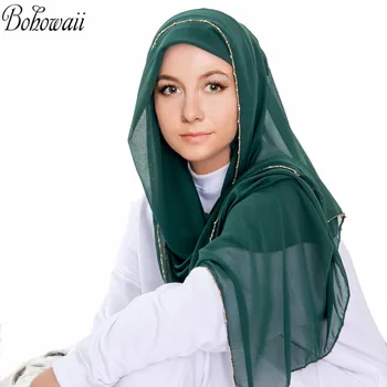 BOHOWAII Moterų Skara Hijabs Ilgos Grandinės Foulard Femme Musulman Aukštos Kokybės Bubblue Šifono Niqab Kopftuch Skarelė