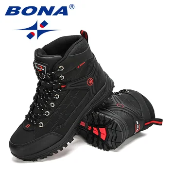 BONA 2020 Naują Atvykimo Vyrų Žiemos Batai Veiksmų Odiniai Darbo Batai Vyras Aukšto Viršų Pliušinis Sniego Batai Masculino Anti-Slip ShoesShoes