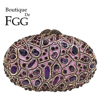 Boutique De FGG Elegantiškas Moteris Purpurinis Vakaras Krepšiai Kristalų Sankabos Piniginės Vestuvių Nuotakos Rankinės Ponios Šalies Prom Diamond Krepšys