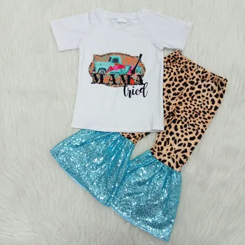Boutique vaikams drabužių karšto parduoti mergina marškinėliai su sunkvežimių spausdinti leopard 