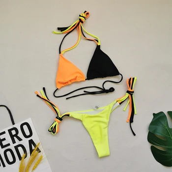 Brazilijos kratinys bikini komplektas Trikampis micro maudymosi kostiumėlį String mažas juosmens maudymosi kostiumėliai moterims Apynasrio backless maudymosi kostiumas Seksualus biquini