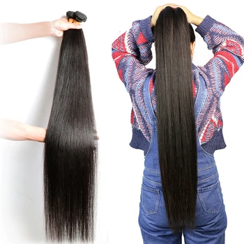 Brazilijos Plaukų Pynimas Ryšulių Tiesus Žmogaus Plaukų 28 30 40 Colių 1 3 4 Ilgi Plaukai Ryšulių Natūralių Spalvų Remy Hair Extension