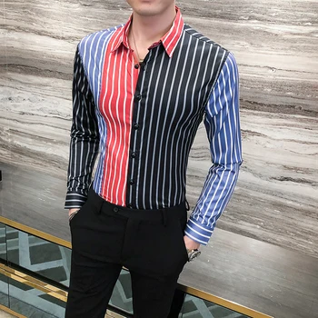 Britų Stiliaus Biuro Dryžuotas Marškinėliai Vyrams 2020 M. Rudenį Naujų Ilgomis Rankovėmis Vyrams, Atsitiktinis Marškinėliai Slim Fit Visų Rungtynių Streetwear Palaidinukės