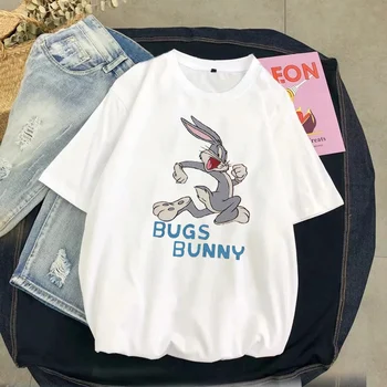 Bugs bunny atspausdintas T-shirt moterims, juokingas animacinių filmų atsitiktinis grafika tees moterų drabužiai