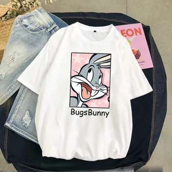 Bugs bunny atspausdintas T-shirt moterims, juokingas animacinių filmų atsitiktinis grafika tees moterų drabužiai