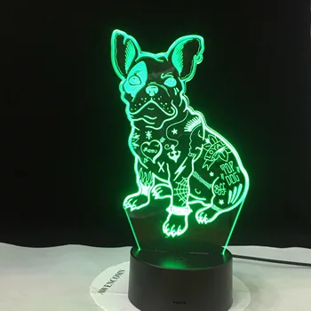 Buldogas 2019 prancūzijos Mielas Meilės Mažylis 3D LED Stalo Lempa RGBw Naktį Šviesos USB Stalo Lempos Nuotolinio Valdymo Namų Dekoro Dovana Vaikams