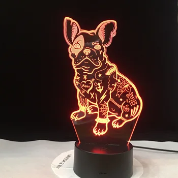 Buldogas 2019 prancūzijos Mielas Meilės Mažylis 3D LED Stalo Lempa RGBw Naktį Šviesos USB Stalo Lempos Nuotolinio Valdymo Namų Dekoro Dovana Vaikams