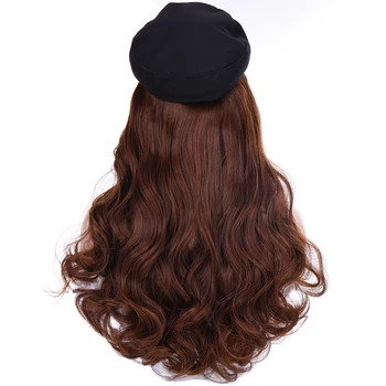 BUQI Ilgai sintetinis perukas hat, black rudi banguoti perukas gamtos ryšį perukas reguliuojamas mergina šalis