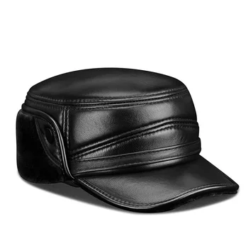 Bžūp vyrų žiemą šiltas žmogus skrybėlę 2019 nauja originali odinė beisbolo kepuraitę ausies atvartu bombonešis kepurės su Dirbtiniais kailiais viduje juodas