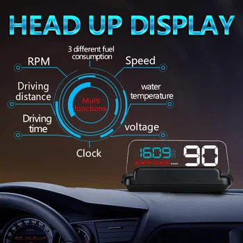 C500 Automobilių HUD Head Up Display Lankstymo OBD Įspėjimo priekinio, galinio Stiklo Vandens Temperatūra Įtampa greičio viršijimo Projektorius Signalizacijos Sistemos
