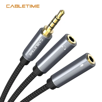 Cabletime 3.5 mm 4pple Headphone Splitter Y Audio Laidas 3.5 Jack Vyrų ir 2 Moterų Aux Kabelis Microphne Muzikos 8inch N230