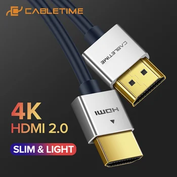 CABLETIME Naujas HDMI Kabelis M/M, Cinko Lydinys HDMI į HDMI 2k*4k 2.0 Slim HDMI Kabelis, TV Nešiojamas Projektorius, PS3, PS4 Kabelis C124