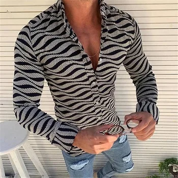 Camisas Para Hombre 2020 M. Pavasarį, Rudenį Naujų Europos American Wave Modelio vyriški Atvartas ilgomis rankovėmis Atsitiktinis Marškinėliai, vyriški Drabužiai