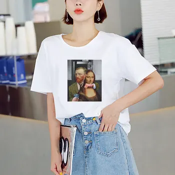 Camisetas Verano Mujer 2019 Harajuku Kawaii Mona Lisa Estetinės Derliaus Pora Marškinėliai Moterims 