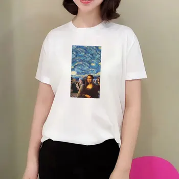 Camisetas Verano Mujer 2019 Harajuku Kawaii Mona Lisa Estetinės Derliaus Pora Marškinėliai Moterims 