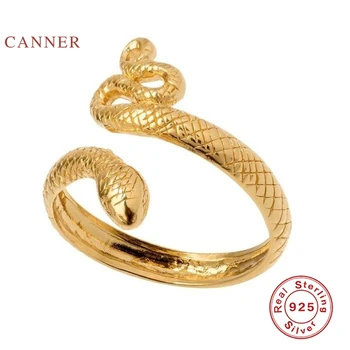 CANNER Retro Atidarymo Gyvatės Žiedas 925 Sterlingas Sidabro Anillos Aukso Žiedus Moterims Prabanga Bauda Papuošalai, Vestuviniai Žiedai Bague