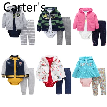 Carters baby girl drabužius ilgomis rankovėmis su gobtuvu striukė+animacinių filmų vienaragis romper+ziajać naujagimiai, apranga, mada kūdikiams, drabužių rinkinys 6-24M
