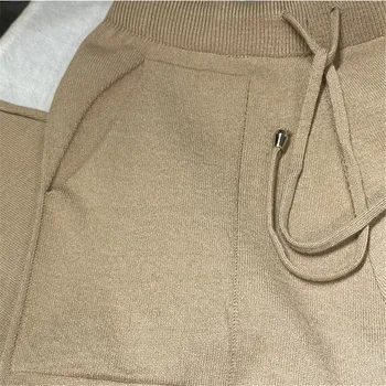 CBAFU dirbtiniais kailiais gobtuvu megztinis kailis megztos kelnės 2 dalių rinkinys moterims rudenį, žiemą megztinius kostiumas susagstomi megztiniai kelnės komplektus M103