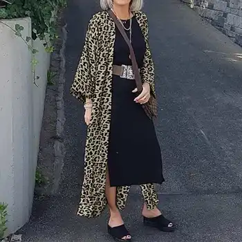 Celmia Rudenį Seksualus Leopard Kimono Megztinis Moterims Atsitiktinis Derliaus Ilgai Marškinėliai Ilgomis Rankovėmis Prarasti Palaidinė Plius Dydis Padengti Iki Feminina