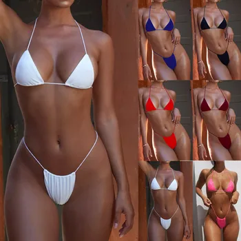 CHAMSGEND 2019 Karšto Moterų micro bikini kostiumas swimsuit seksualus vientisos spalvos maudymosi kostiumėlį, thong tvarstis stumti iki paplūdimio plaukimas bikini