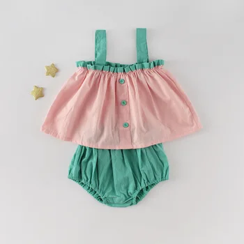 Chantalbaby 2020 metų Vasaros ins kūdikių rankovių Suspender viršuje + vientisos spalvos duona kelnes baby girl 2 dalių kostiumą