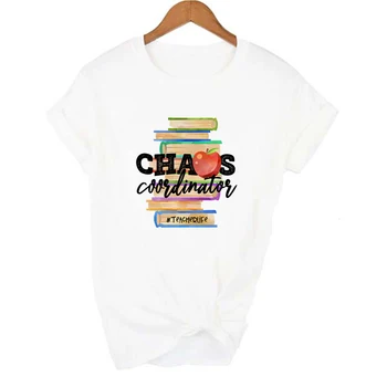 Chaosas Koordinatorius Mokytojas Gyvenime Moterys T Marškinėliai, Knygų Spausdinimas Grafinis Tees Atsitiktinis Juokinga trumpomis Rankovėmis T-shirt Camisetas Mujer Harajuku