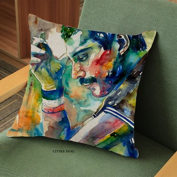 Charakterį Freddie Mercury Tapybos, akvarelės lininė Pagalvėlė pagalvę padengti Namų gyvenamasis kambarys sofos Dekoravimas dekoratyvinės Pagalvėlės apima pagalvės