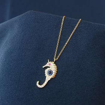 Cheny s925 sterlingas sidabro naujas aukso geltonos vandenyno serijos moterų mados pasisekė, seahorse mažų žuvų natūralių perlų megztinis grandinės