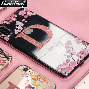 Cherry blossom Blizgučiai Gėlių Pavadinimas Užsakymą Telefono dėklas Skirtas iPhone 12 mini pro 11 max XS XR 8 7 6 Plius SE2020 Minkštas Silikoninis Dangtelis