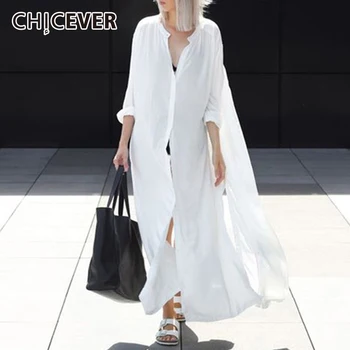 CHICEVER 2020 m. Rudenį Marškinėliai Suknelė Moterims ilgomis Rankovėmis Prarasti Atgal Aukšto Padalinta Moterų Suknelės didelio Dydžio Drabužius Mados Nauja