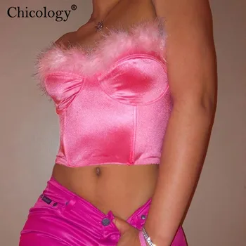 Chicology kailio satino boob vamzdis pasėlių viršuje neon marškinėliai be rankovių trumpi marškinėliai 2019 m. rudenį, žiemą seksualus šalies klubo marškinėlius drabužiai
