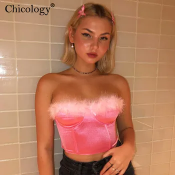 Chicology kailio satino boob vamzdis pasėlių viršuje neon marškinėliai be rankovių trumpi marškinėliai 2019 m. rudenį, žiemą seksualus šalies klubo marškinėlius drabužiai