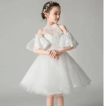 China Karoliukų, Tiulio Balta Nėrinių Gėlių Mergaitės Suknelė Krikštynų Suknelė Už Šalis Vestuvių Inscenizacija Suknelė Vaikų Mergaičių Drabužiai Princesė