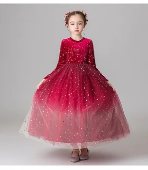 China Nėrinių Mergina Dress Vaikai Mergina Šalis Princesė Chalatai ilgomis Rankovėmis Gėlių mergaičių Suknelės, Vestuvių Vakarą, Pirmosios Komunijos Suknelė