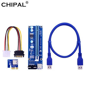 CHIPAL 20pcs VER006S PCI Express PCI-E 1x 16x Riser Card 60CM USB 3.0 Kabelis SATA prie 4Pin Maitinimo Laido Litecoin Bitcoin Miner