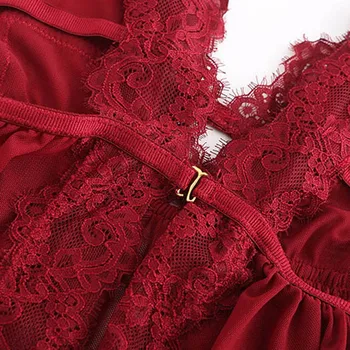 CINOON Naujas Vasaros Moterų Sleepwear V-Kaklo, Seksualus Nightdress Atsitiktinis Pižamą Patogus Nėriniai Pajama Raudona Bifurcation naktiniai drabužiai
