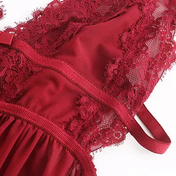 CINOON Naujas Vasaros Moterų Sleepwear V-Kaklo, Seksualus Nightdress Atsitiktinis Pižamą Patogus Nėriniai Pajama Raudona Bifurcation naktiniai drabužiai