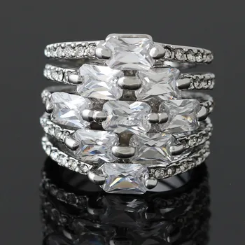 Cirkonis Žiedas Nekilnojamojo Balto Aukso Plokštelės Spalvingas Multi-layer Sužadėtuvių Žiedai Nutiesti Austrijos Kristalų Žavesio Papuošalai