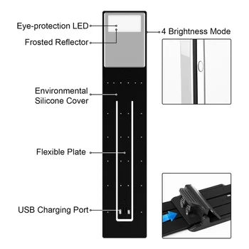 Clip-on LED Skaitymo Šviesos Lempa Lanksti USB Įkrovimo Pakurti eBook Skaitytojai JA55