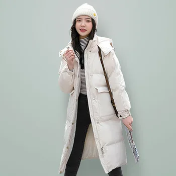 CNJESSIE 2020 Naujas Moterų Gobtuvu Ilgas Žiemos Paltai Atsitiktinis Famale Parker Kailis į Apačią Medvilnės Viršutiniai drabužiai Laisvi Storas Šiltas Paltas D007