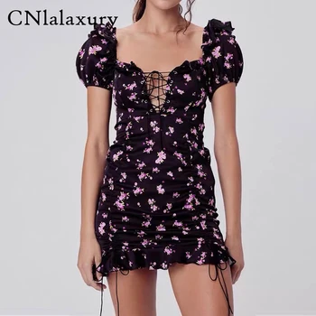 CNlalaxury Seksualus Vasaros Atostogų suknelė Vintage Black Gėlių Spausdinti Paplūdimio Bodycon Suknelė Lieknas moteris, mini suknelės vestido de mujer