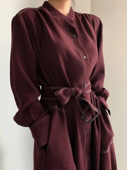 Colorfaith Naujų 2020 m. Moterų Rudens Žiemos Suknelės, Kietųjų Mygtukų Kišenės Madingi Negabaritinių Elegantiškas Nėrinių Ilgos Suknelės DR733