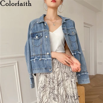 Colorfaith Naujų 2020 m. Pavasarį, Rudenį Moterų Džinsai Švarkai Atsitiktinis Kišenės Kutas Laukinių Streetwear Madinga Panele Džinsai Viršūnes JK1035