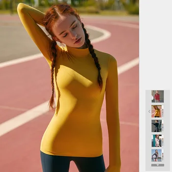 COLORVALUE Nuogas Jausmas, Geltona Jogos Viršų Plonas Bėgimo Treniruotės Marškinėliai Moterims ilgomis Rankovėmis Quick Dry Mokymo Fitness Top