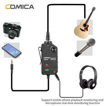 Comica AD2 6.35 mm/XLR 3,5 mm Garso Mikrofonas Preamp adapteris, skirtas 