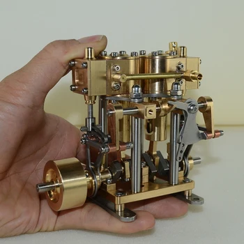 Cool!Dviejų cilindrų stūmokliniai garo variklio modelis, visi vario rankų darbo
